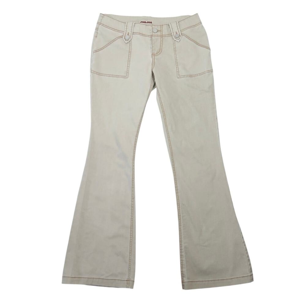 Vintage 90s/Y2K Jou Jou Cream Khaki Cargo Low Rise Flare Jeans 10